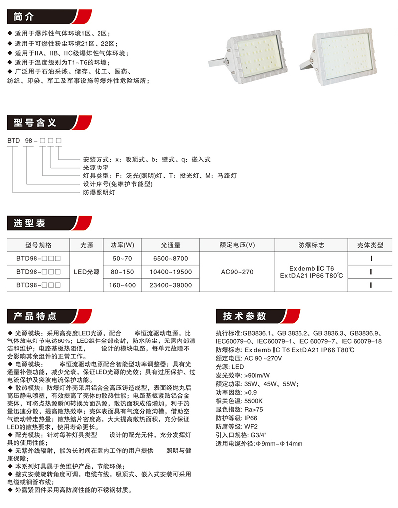 BTD98免维护LED防爆泛光灯